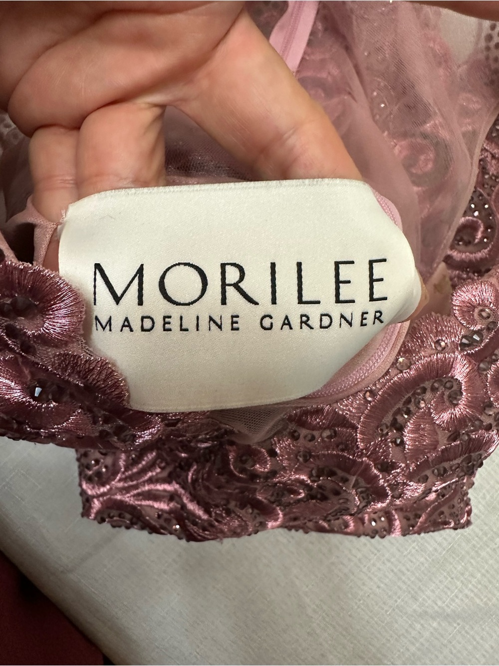 Mori Lee Rose Pink Beaded V-Neck Mini Dress - Picture 8 of 16